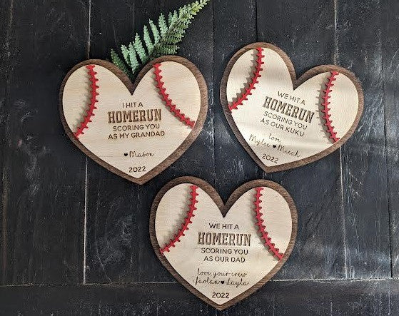 Personalized Baseball Wooden Sign We Hit A Homerun - Father's Day