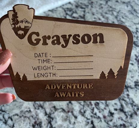 Personalized National Park Hospital Welcome Baby Birth Announcement Detail Wood Plaque Photo Prop Sign Design Trendy