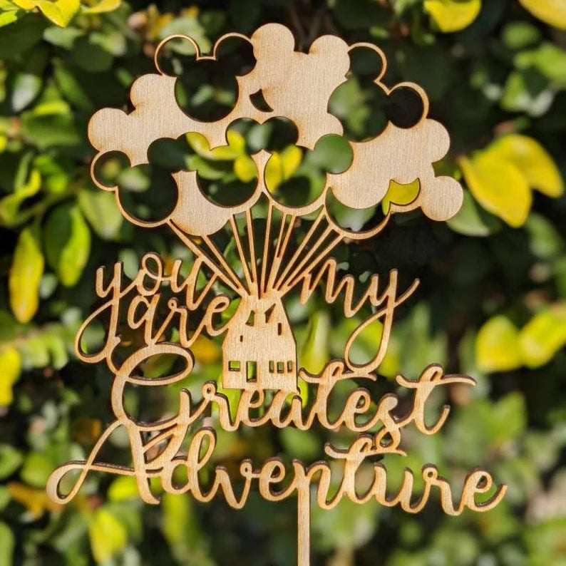 You Are My Greatest Adventure Up Balloons House Wedding Cake Topper With Initial Cut Outs and Date - Keepsake Wedding Cake Balloon Toppers