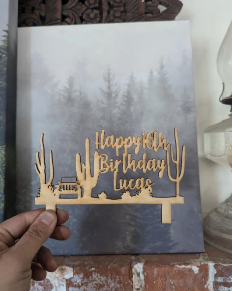 Personalized Cactus Scene with Jeep Cake Topper