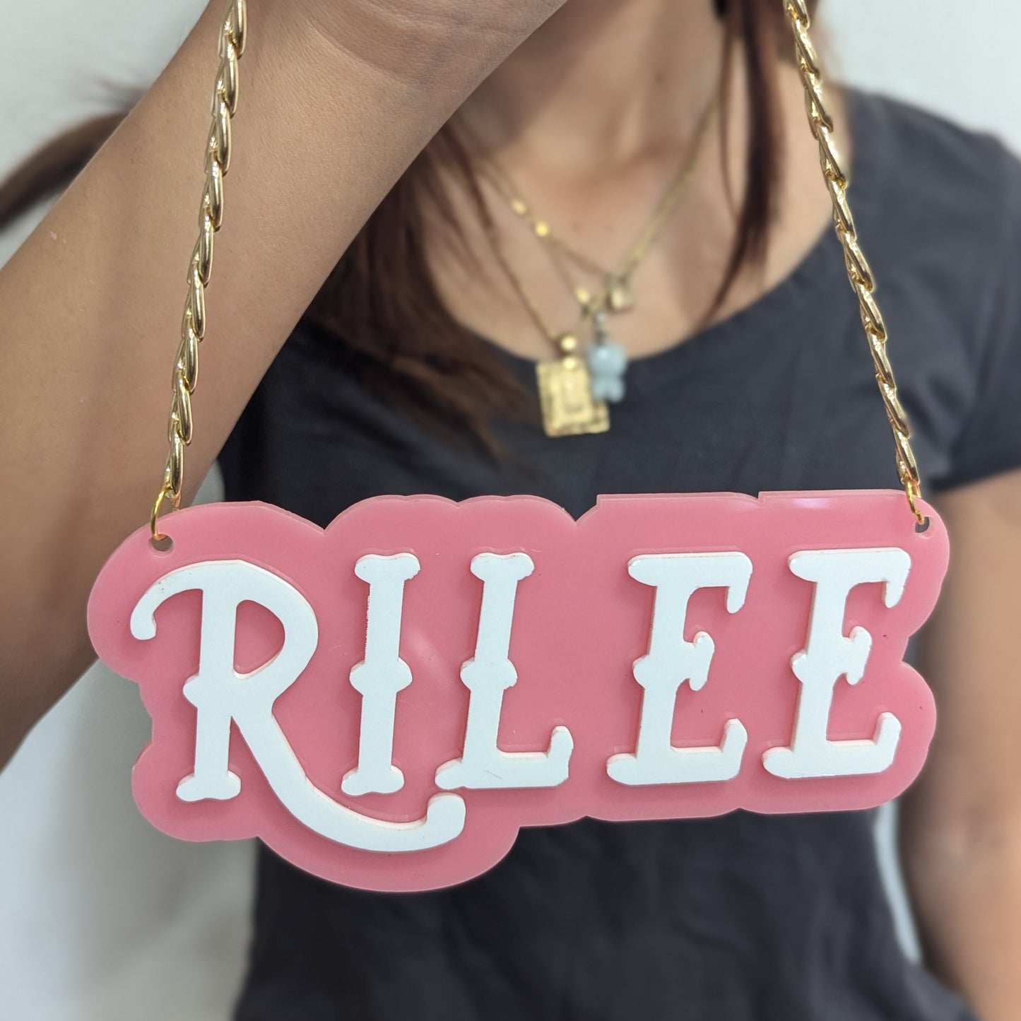 Small or Large Double Layered Acrylic Personalized Name Necklace | Custom Made Acrylic Jewelry | Gifts for Her | Custom Name Plate 90s Style