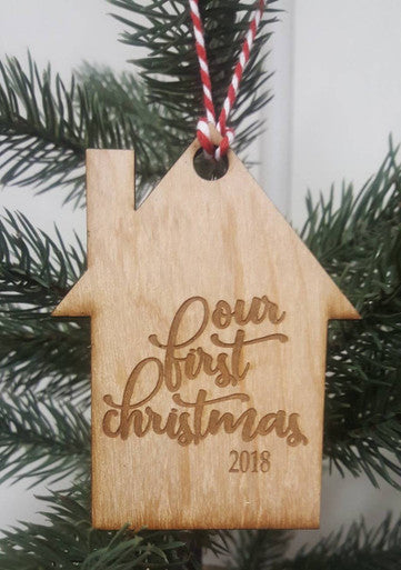 Personalized Our First Christmas Ornament Last Name and Year House Gift Keepsake