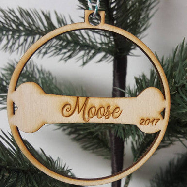 Personalized Christmas Ring Dog Bone Ornament With Name And Year Keepsake