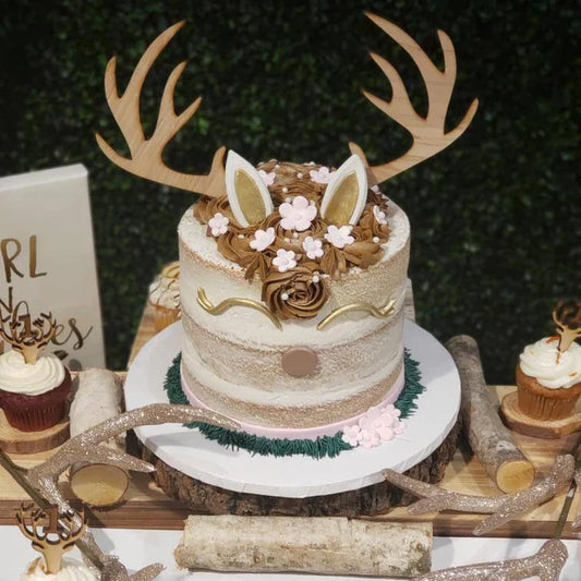 Wood Deer Antler Natural Wood Laser Cut Cake Topper Winter Woodland Themed Baby Shower Wedding