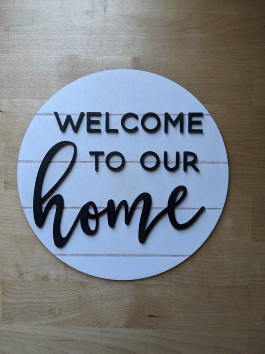 Welcome to Our Home Sign | Living Room Decor | Home Decor | Farmhouse | 3D Wooden Sign | Round Sign | Housewarming Gift | Faux Shiplap